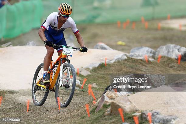 Peter Sagan of Slovakia practices on the Mountain Bike course on Day 15 of the Rio 2016 Olympic Games at the Mountain Bike Centre on August 20, 2016...