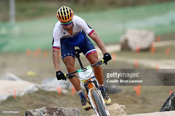 Peter Sagan of Slovakia practices on the Mountain Bike course on Day 15 of the Rio 2016 Olympic Games at the Mountain Bike Centre on August 20, 2016...
