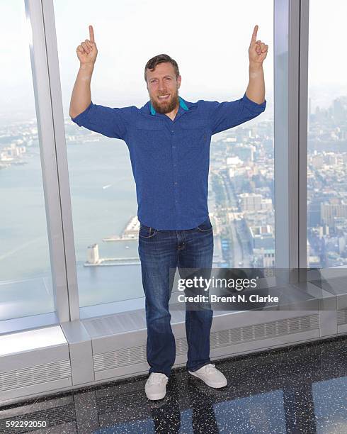 General manager of SmackDown Daniel Bryan poses for photographs during his visit to One World Observatory in advance of SummerSlam on August 20, 2016...