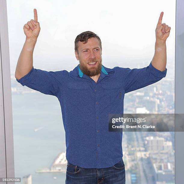 General manager of SmackDown Daniel Bryan poses for photographs during his visit to One World Observatory in advance of SummerSlam on August 20, 2016...