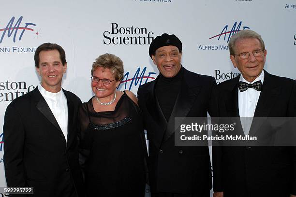 Howard Mann, Claude Mann, Al Jarreau and Alfred Mann attend The Alfred Mann Foundation's 2nd Annual 'Evening of Innovation & Inspiration' Honoring...