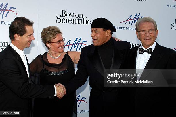 Howard Mann, Claude Mann, Al Jarreau and Alfred Mann attend The Alfred Mann Foundation's 2nd Annual 'Evening of Innovation & Inspiration' Honoring...