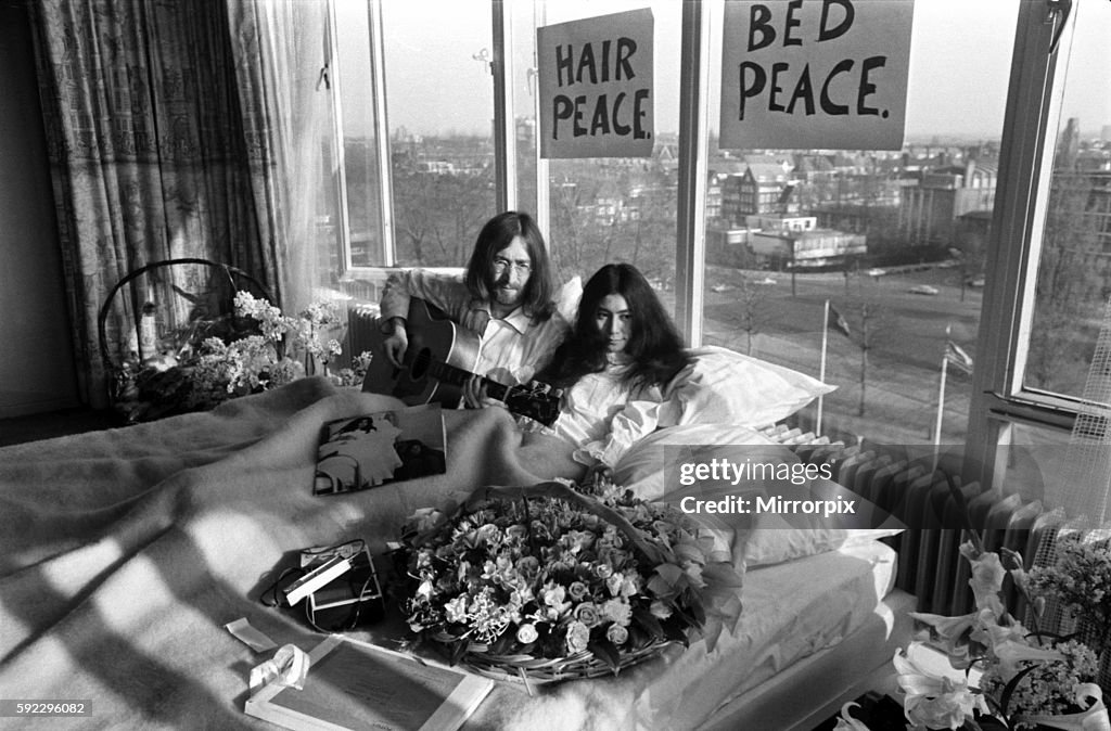 John Lennon and his wife Yoko Ono are having a weeks love-in their room at the Hilton Hotel, Amsterdam. They will stay i