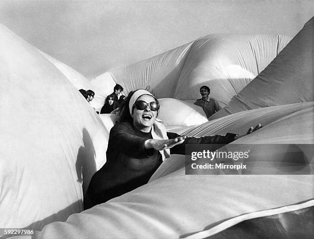 Brighton visitor Barbara Coleridge having a bouncing time on sunday. May 1968 P009125