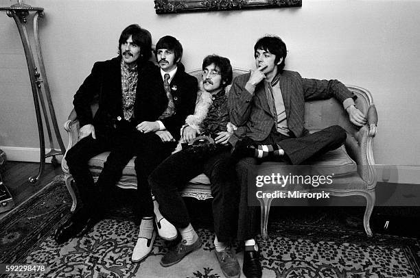 Press launch of 'Sgt. Pepper's Lonely Hearts Club Band' the eighth studio album by The Beatles May 1967. Pictured at house in Chalep St. Belgravia...