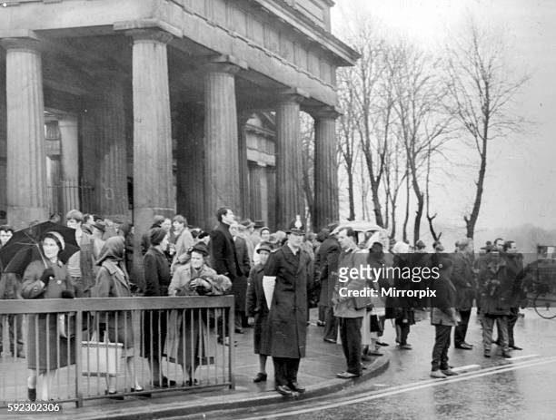Crowd scene outside Courtroom, Hyde, Manchester, 19th April 1966. The Moors murders were carried out by Ian Brady and Myra Hindley between July 1963...