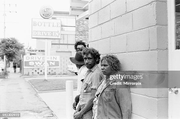 Aborigines queuing outside a liquor store in Alice Springs Australia 1st February 1976