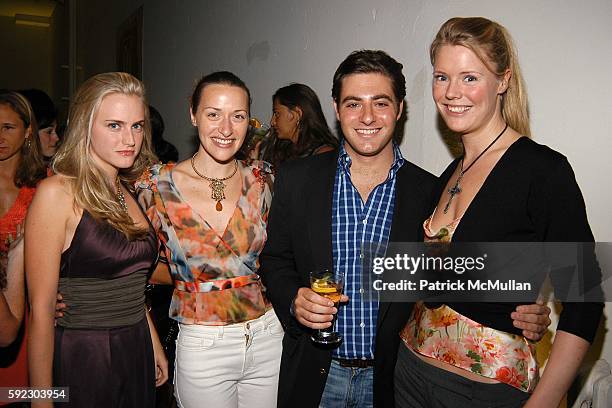 Elizabeth Gesas, Lara Meiland, Andrew Stone and Lisa Meiland attend Lyn Devon Debut Collection and Cocktails at 463 Broome St on September 7, 2005 in...