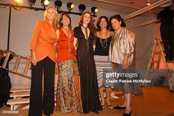 Pam Michaelcheck, Brooke Neidich, Lyn Devon, Jennifer Aubrey and Anne Keating attend Lyn Devon Debut Collection and Cocktails at 463 Broome St on...