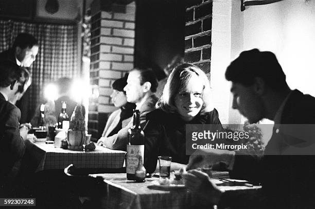 Diners at Bistro Vino Restaurant, South Kensington, London, 14th October 1965.