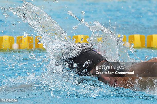 Nathan Schrimsher of USA during the Men's Swimming Modern Pentathlon on Day 15 of the Rio 2016 Olympic Games at the Deodoro Aquatics Centre on August...