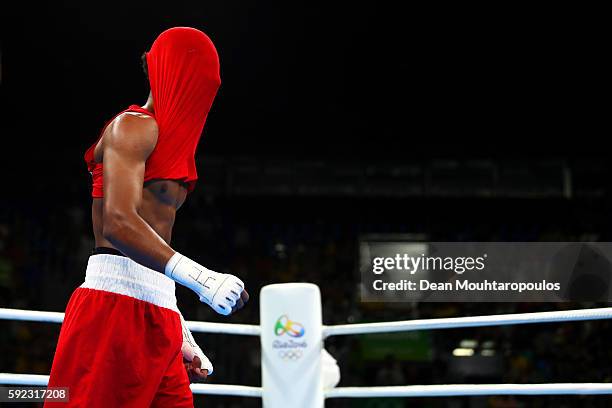 Dejected Shakur Stevenson of the United States reacts following his defeat during theMen's Bantam Final Bout against Robeisy Ramirez of Cuba on Day...