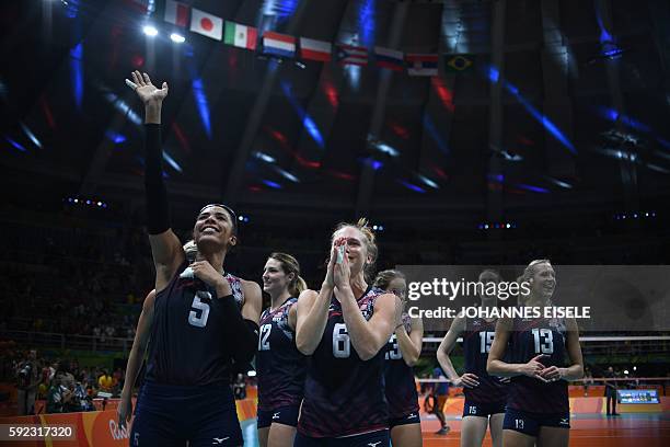 S Rachael Adams, USA's Kelly Murphy, USA's Carli Lloyd, USA's Kelsey Robinson, USA's Kimberly Hill and USA's Christa Harmotto Dietzen celebrate after...