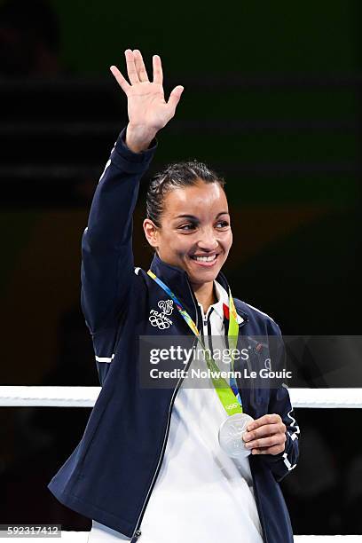 Sarah Ourahmoune of France during a Women's Fly final bout on Day 15 of the 2016 Rio Olympic Games at Riocentro - Pavilion 6 on August 18, 2016 in...