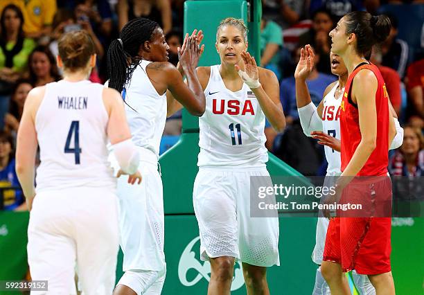 Sylvia Fowles and Elena Delle Donne of United States celebrate a play during the Women's Gold Medal Game between United States and Spain on Day 15 of...