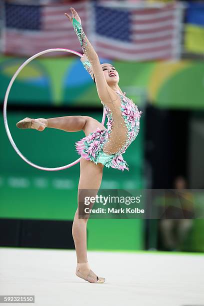 Yeon Jae Son of Korea competes during the Women's Individual All-Around Rhythmic Gymnastics Final on Day 15 of the Rio 2016 Olympic Games at the Rio...