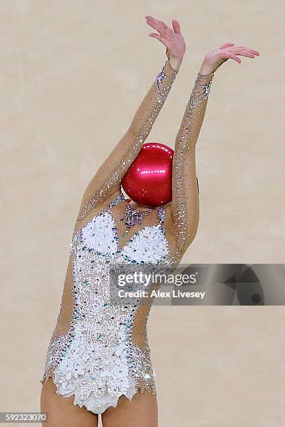 Yeon Jae Son of Korea competes during the Women's Individual All-Around Rhythmic Gymnastics Final on Day 15 of the Rio 2016 Olympic Games at the Rio...