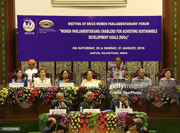 Prof. Dorinha Seabra Rezande from Brazil , Deputy Chairperson of Council of Russian Federation Galina Karelova , Rajasthan Chief Minister Vasundhara...