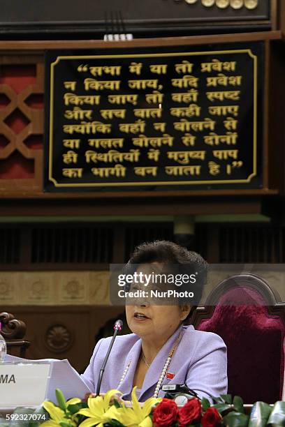 Wen MA from China speaks during the Plenary Session' Perspectives on implementation of SDGs at Rajasthan Assembly in Jaipur , Rajasthan , India ,20...