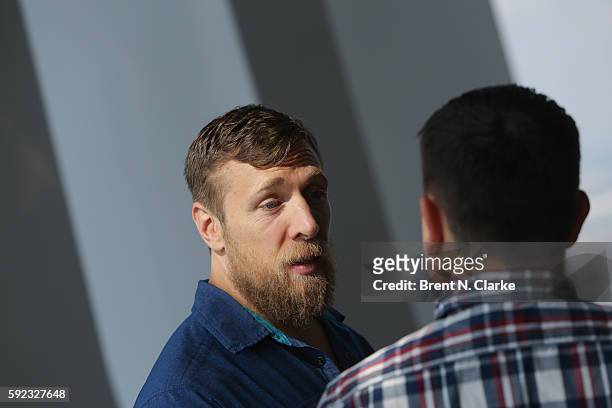 General manager of SmackDown Daniel Bryan speaks with the media during his visit to One World Observatory in advance of SummerSlam on August 20, 2016...