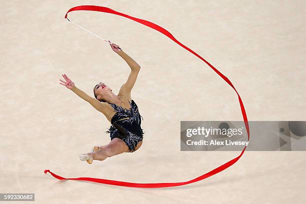 Margarita Mamun of Russia competes during the Women's Individual All-Around Rhythmic Gymnastics Final on Day 15 of the Rio 2016 Olympic Games at the...