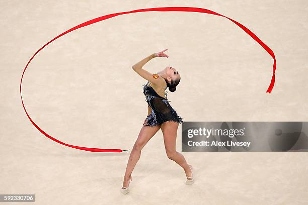 Margarita Mamun of Russia competes during the Women's Individual All-Around Rhythmic Gymnastics Final on Day 15 of the Rio 2016 Olympic Games at the...