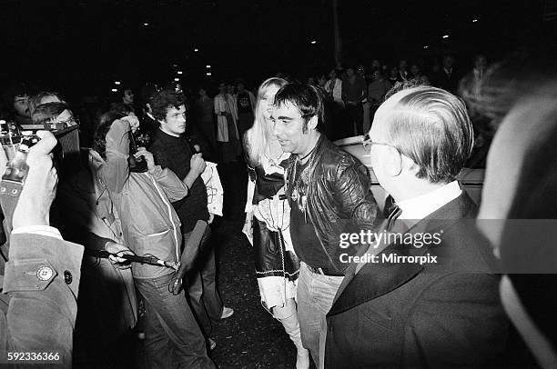 Keith Moon, drummer of the British rock group The Who, attending the the premier of the new film "The Buddy Holly Story" in the West End with fiancee...