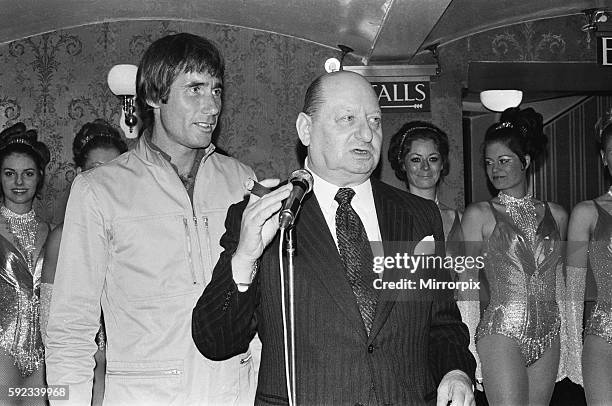 Another feature to come back are the glamourous Tiller Girls who will reform specially for the show. Picture shows Lew Grade with Jim Dale and the...