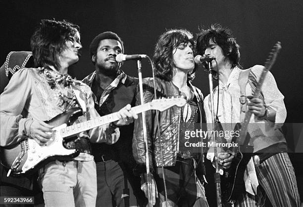 Ronnie Wood, Billy Preston, Mick Jagger and Keith Richards. 22nd May 1976.