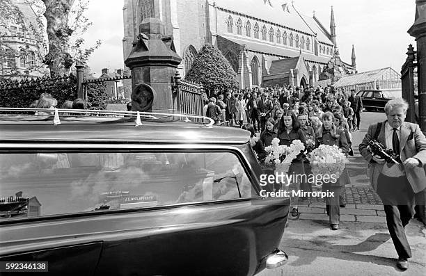 Funeral of 15 year old Manus Deery-shot by troops in Bogside - leaves St. Eugenes Cathedral - for burial ceremony at city cemetery in Londonderry....