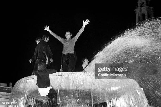 Revellers celebrating in the fountains after Ted Heath's Conservative party's victory June 1970 70-05794-009