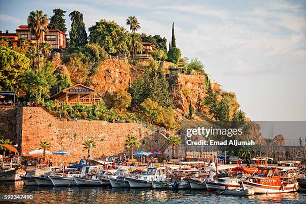 view of antalya old city harbor, antalya, turkey - アンタルヤ県 ストックフォトと画像