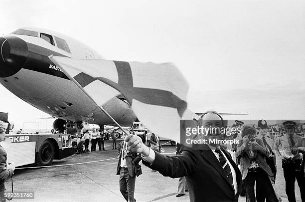 The flight can seat 345 passengers and will cost £59 for a ticket. Here he is pictured waving the English flag before the first flight. 26th...