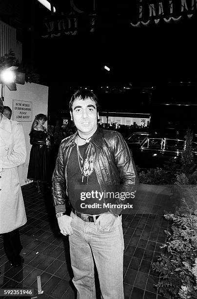 Keith Moon, drummer of the British rock group The Who, attending the the premier of the new film "The Buddy Holly Story" in the West End with fiancee...