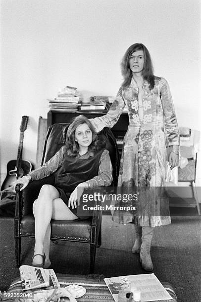 David Bowie and wife Angie, at home, Haddon Hall, at Beckenham, Kent, 20th April 1971.