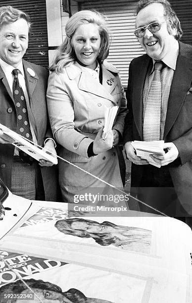 Smiles all the way from the Scottish National Party line-up yesterday of Dr Craig Rankin, Margo MacDonald and James Anderson. 5th November 1973.