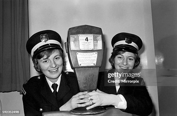 Mrs. Edwina Roberts and sister Mrs. Louise Lancefield both traffic wardens in Chelsea. January 1975 75-00363