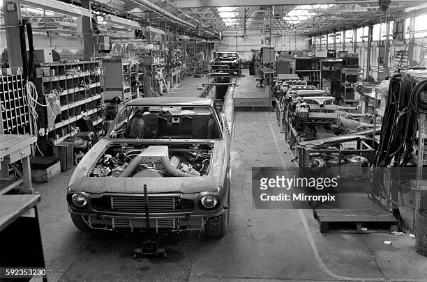 Aston Martin Close. Newport Pagnell after the announcement that the Aston Martin Company was to go into voluntary liquidation. December 1974 74-7674