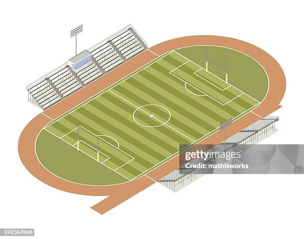 track and field isometric illustration - football field bleachers stock illustrations