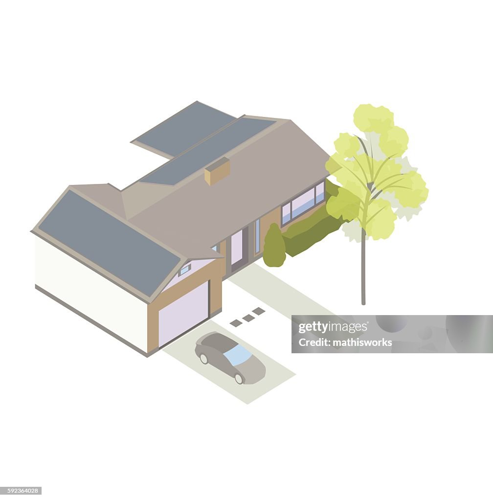 Solar powered home isometric illustration