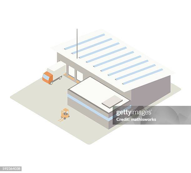 small warehouse isometric illustration - isometric warehouse office stock illustrations