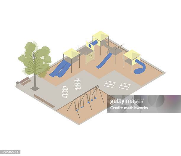 playground isometric illustration - playground equipment stock illustrations