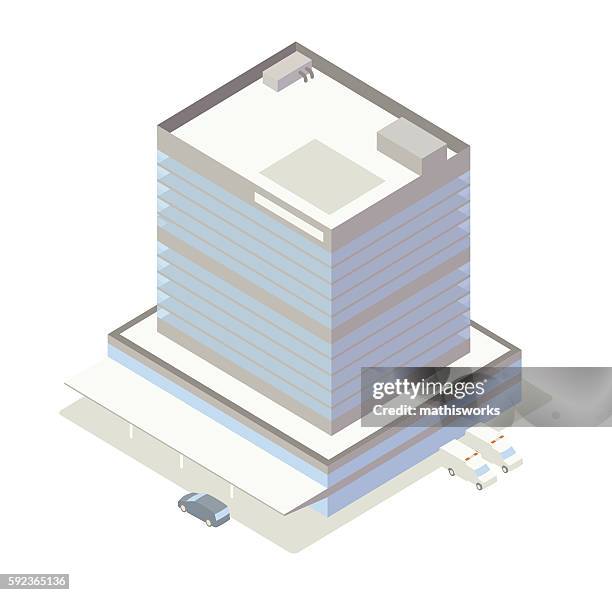 isometric hospital building illustration - mathisworks vehicles stock illustrations