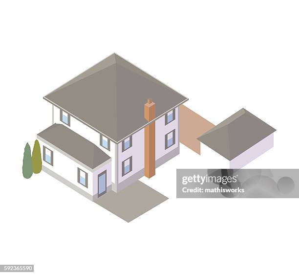 rear view of house illustration - mathisworks architecture stock illustrations