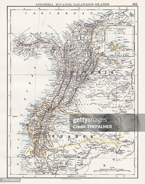 illustrazioni stock, clip art, cartoni animati e icone di tendenza di mappa delle galapagos dell'ecuador in colombia 1897 - ecuador