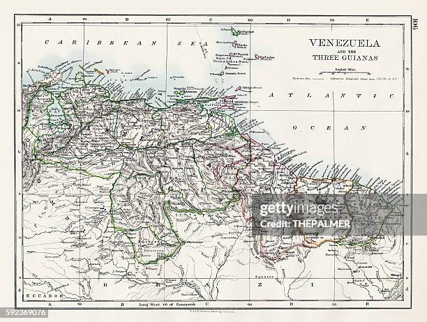 venezuela and the guayanas map 1897 - venezuela map stock illustrations