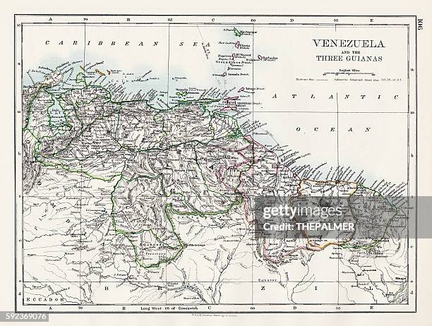 venezuela and the guayanas map 1897 - guyana stock illustrations