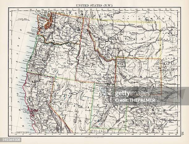 karte der vereinigten staaten nordwest 1897 - utah v washington stock-grafiken, -clipart, -cartoons und -symbole