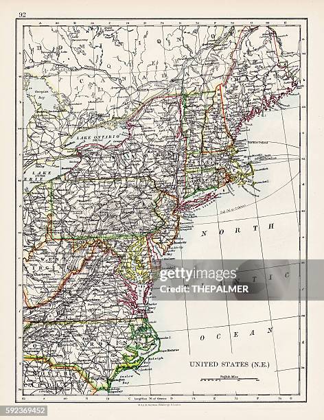 united states north east map 1897 - north east stock illustrations