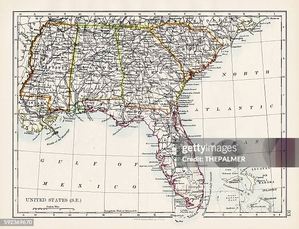 united states south east map 1897 - east carolina v florida stock illustrations
